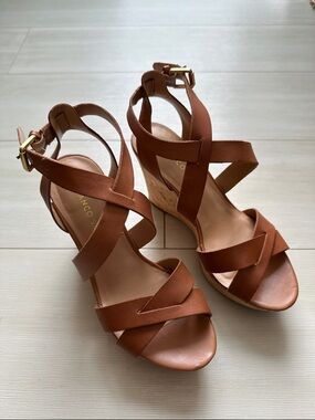 Franco Sarto Cognac Brown Wedge Sandals
